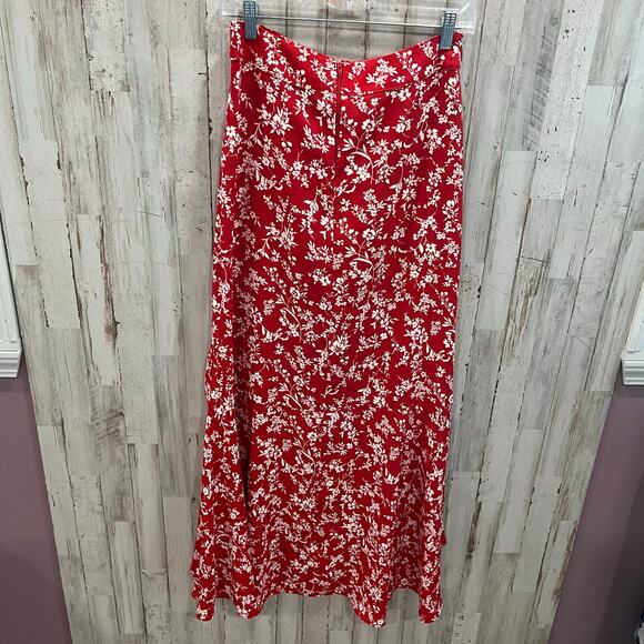 Windsor On Vacay Red Floral Maxi Skirt Buttons Resortwear Cruise Slit Small - Picture 6 of 9